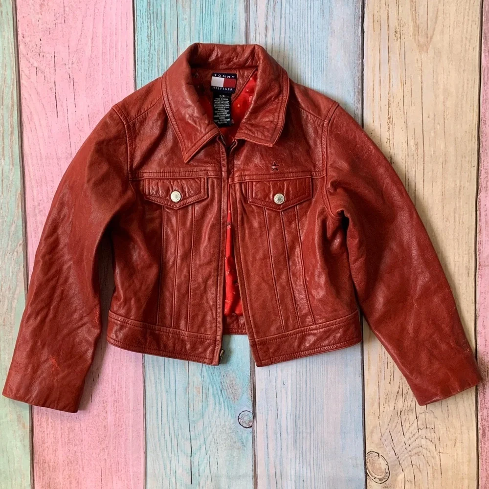 Tommy Hilfiger Girls' Red Jean-Style Leather Jacket